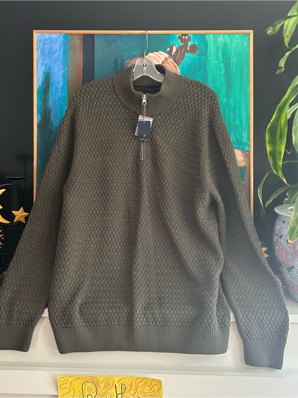 Denver Hayes Olive Green Textured Quarter Zip Sweater XL - Picture 12 of 12